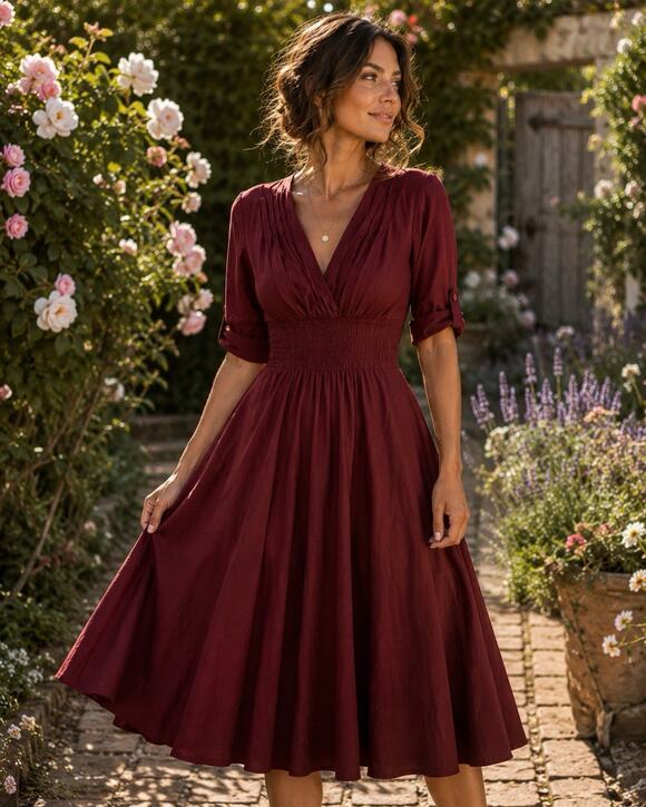 Unique Vintage Dresses & Skirts - NWT Unique Vintage Burgundy Fit & Flare Dress Retro Pinup Swing Midi Sz L 10/12